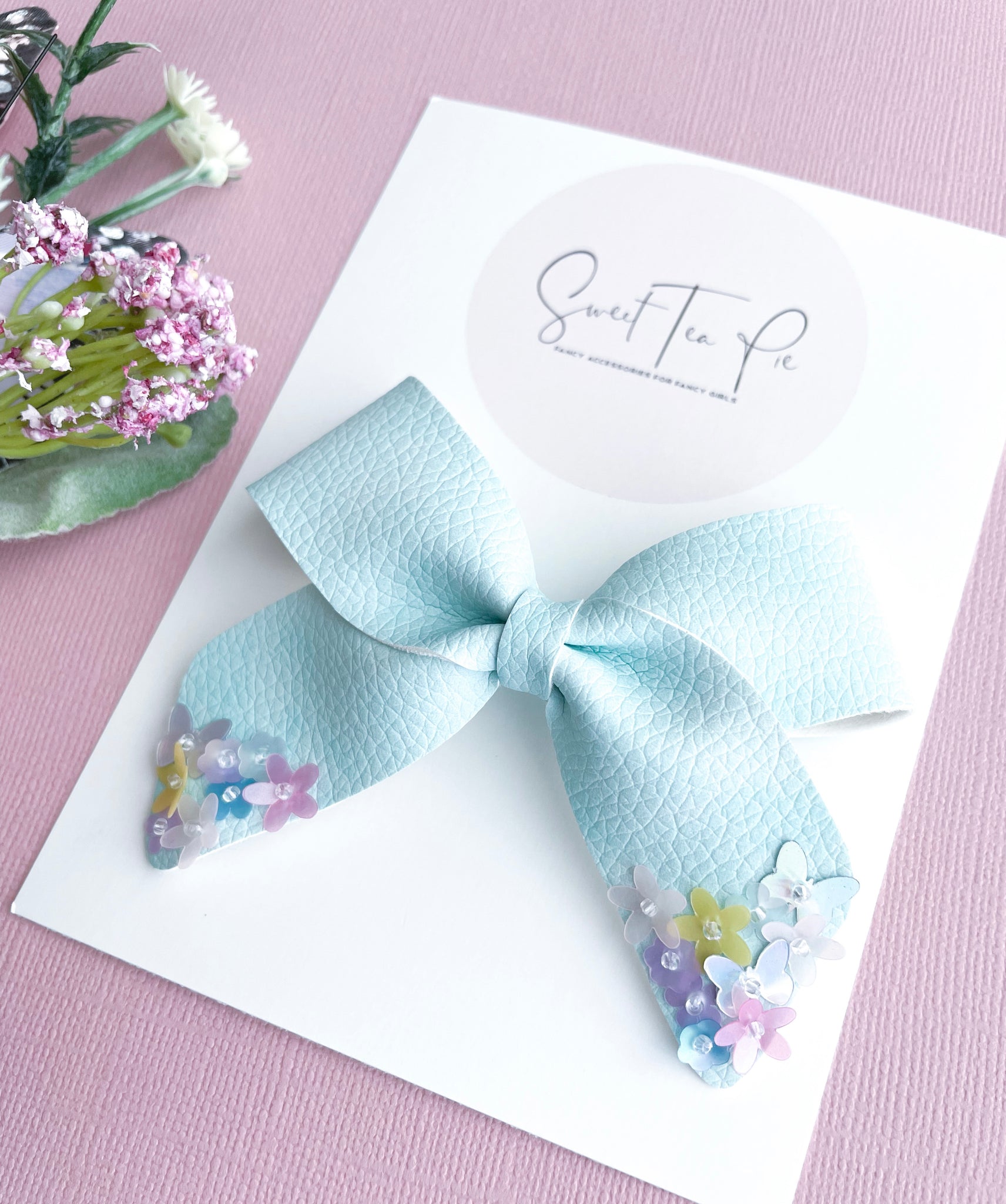 Butterfly Garden Sequin Dripped Schoolgirl Bow