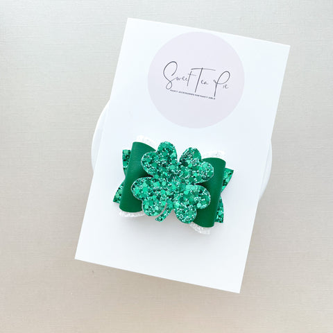 Four Leaf Clover Pinched Loop Hair Bow