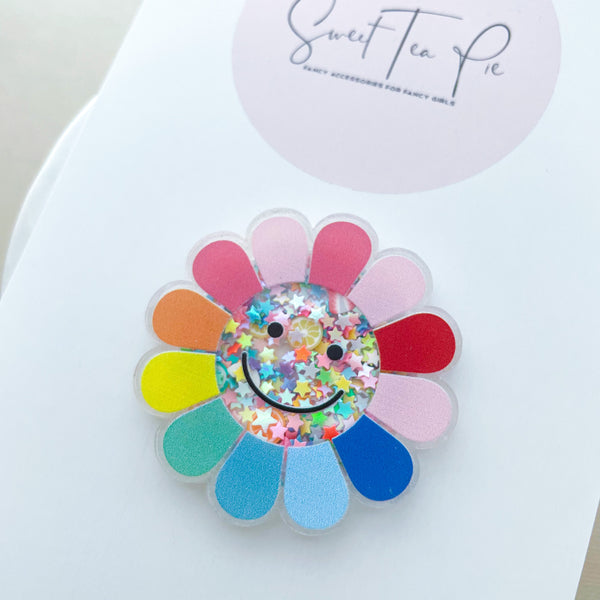 Rainbow Flower Shaker Glam Clip