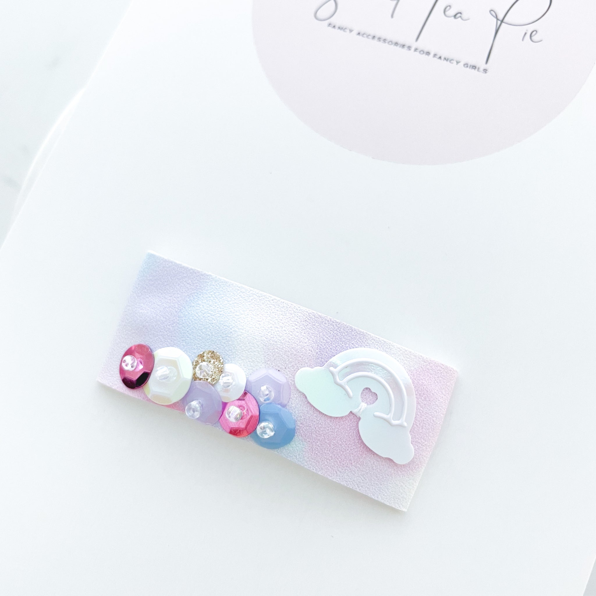Rainbow and Clouds Sequin Snap Clip - #1