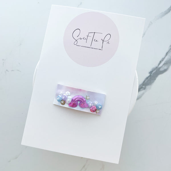 Rainbow and Clouds Sequin Snap Clip - #6