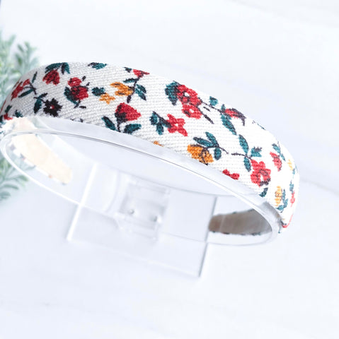 White Floral Corduroy Headband