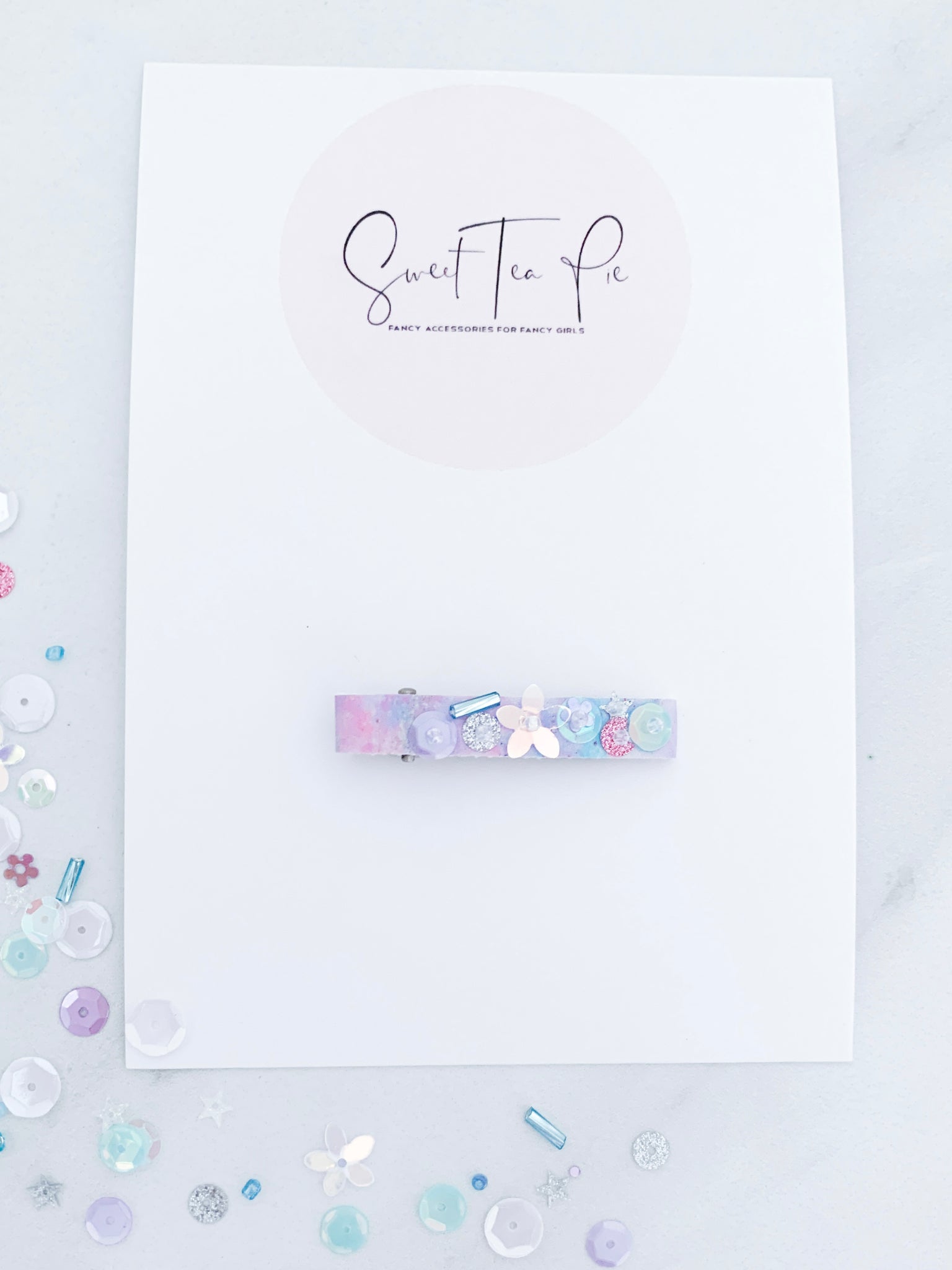Sequin Leather Lined Hair Clip - 008