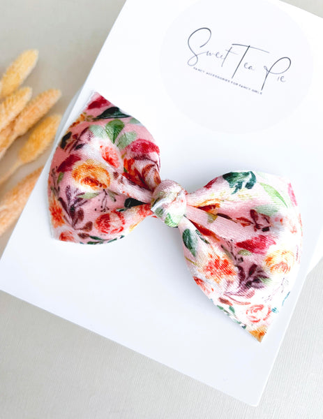 Velvet Fall Floral Knot Hair Bow
