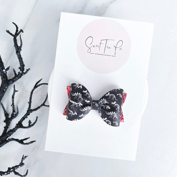 Dinosaur Skeletons Pinched Loop Hair Bow