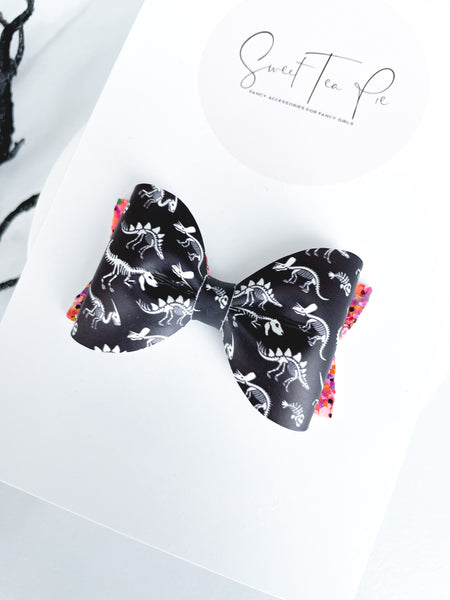 Dinosaur Skeletons Pinched Loop Hair Bow