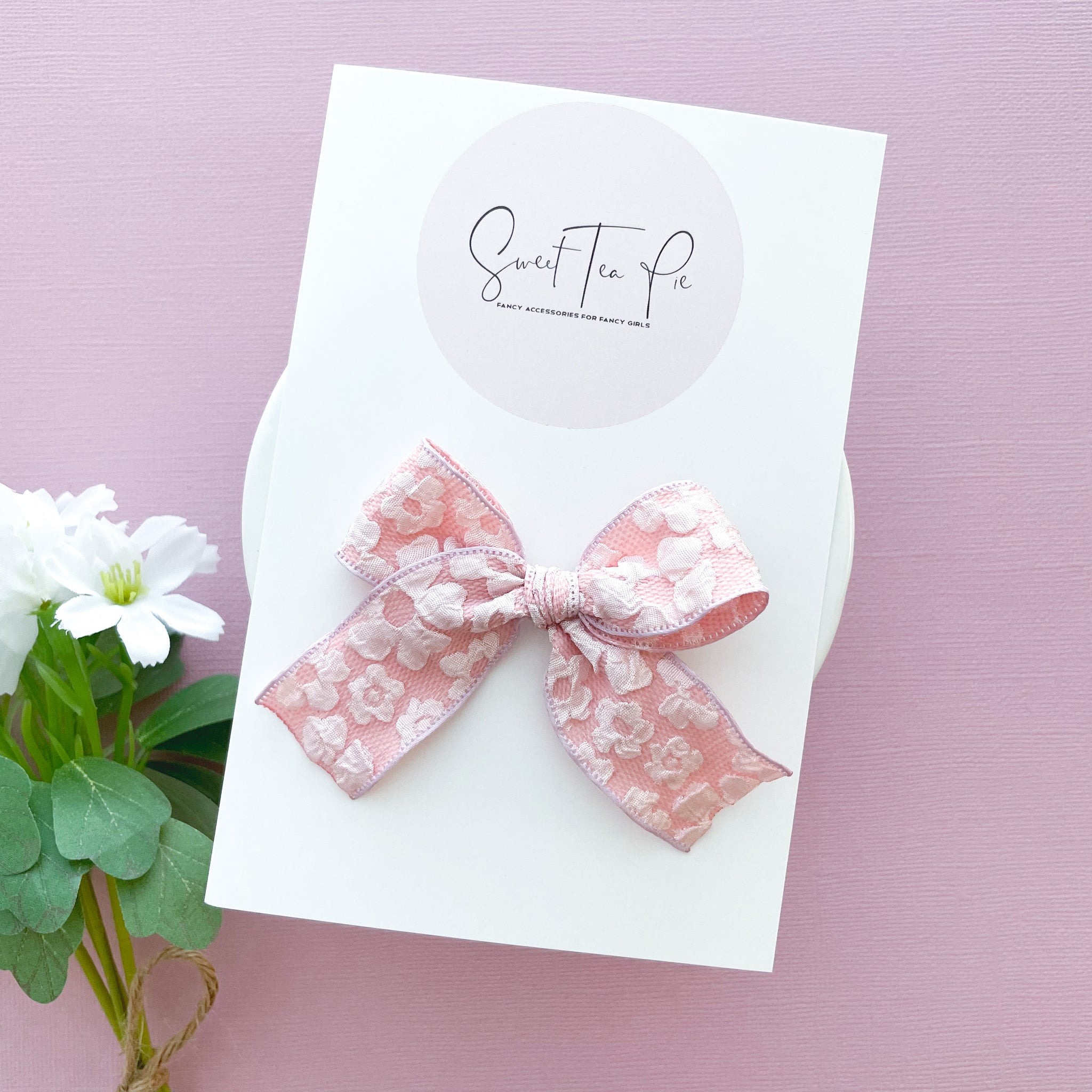 Pink Embossed Ribbon Hair Bow