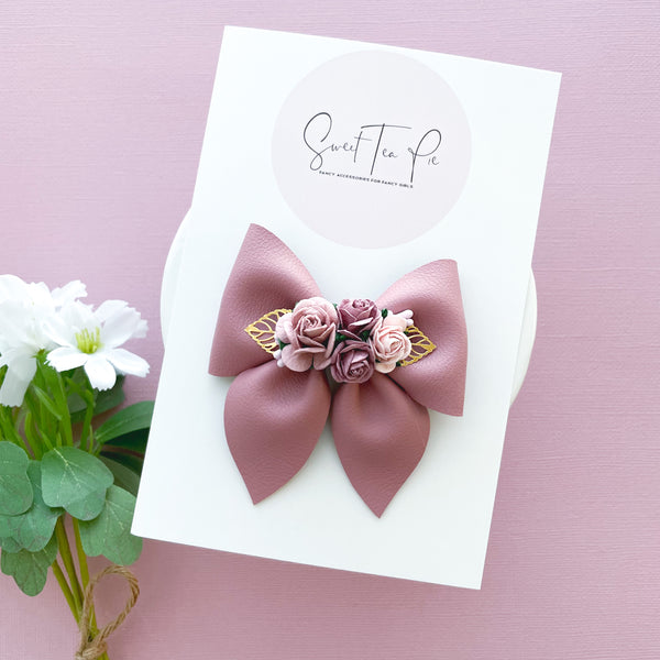 Mauve Floral - Sailor Hair Bow