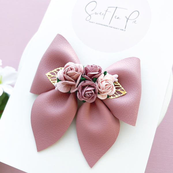 Mauve Floral - Sailor Hair Bow