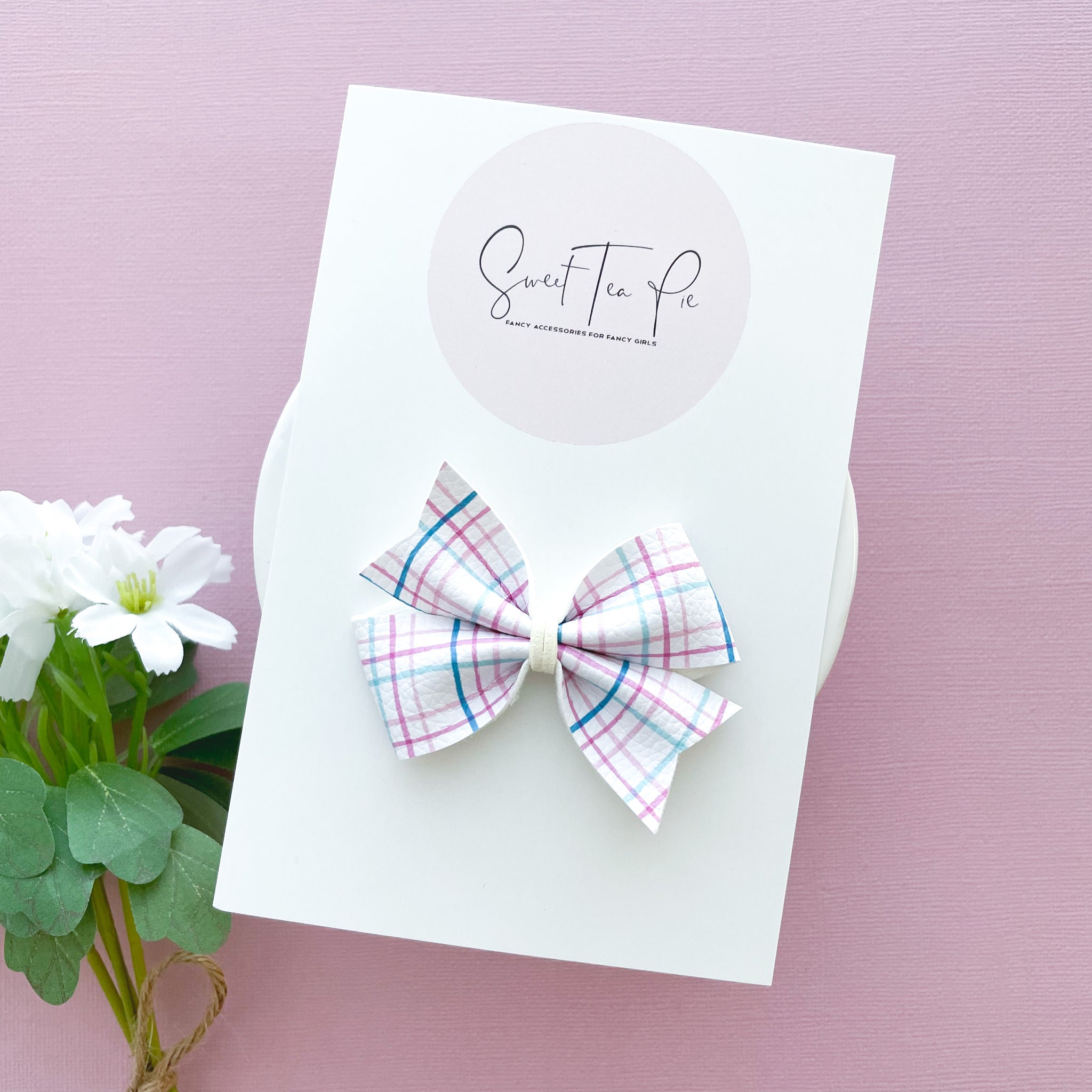 Spring Plaid Pinwheel Hair Bow