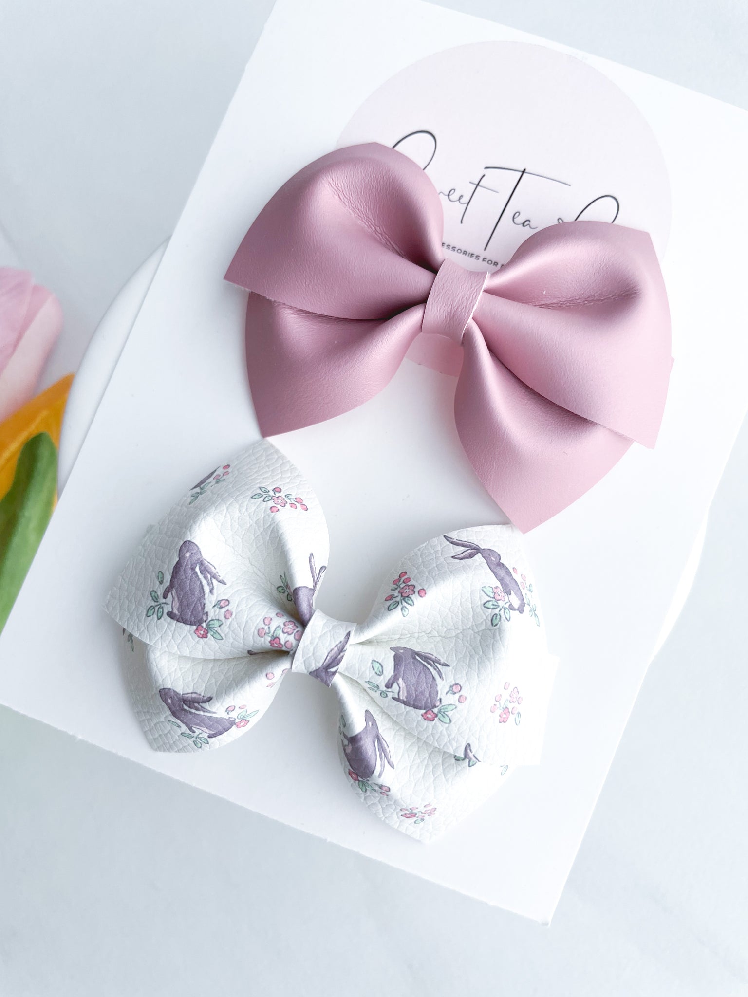 Blush Bunny Mini Lu Bow - Set of 2