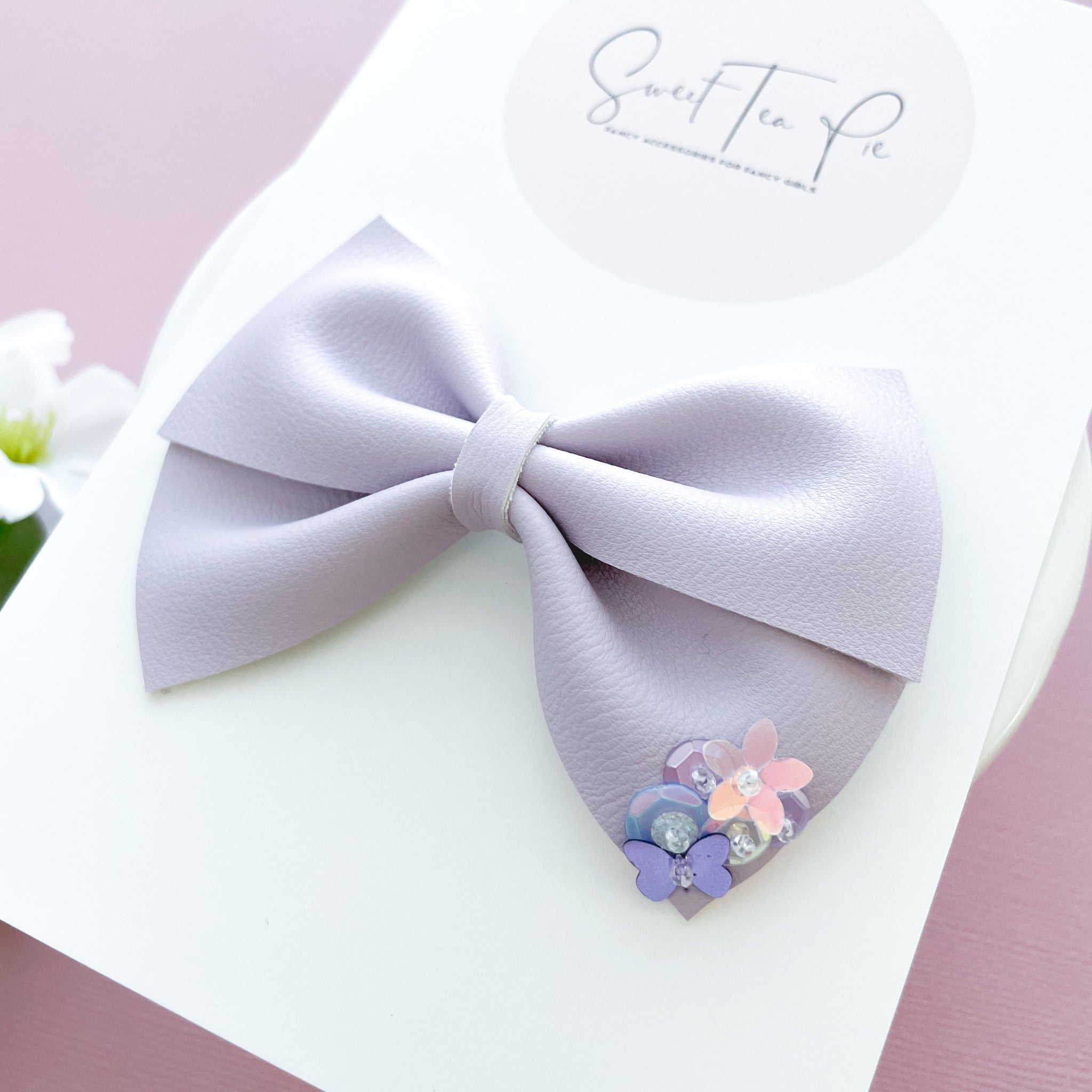 Purple Butterfly Garden Sequin Hair Bow