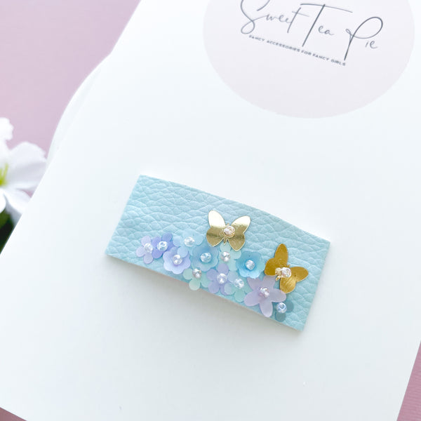 Sky Blue Butterfly Garden Sequin Snap Clip