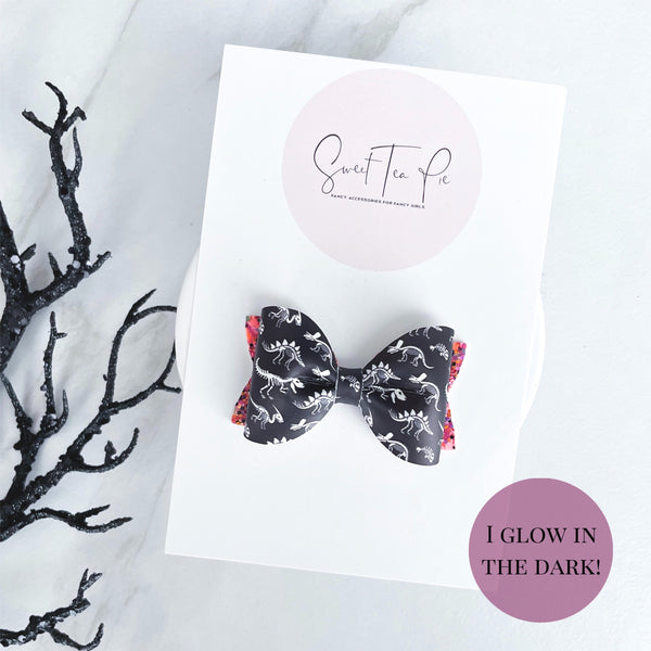 Dinosaur Skeletons Pinched Loop Hair Bow