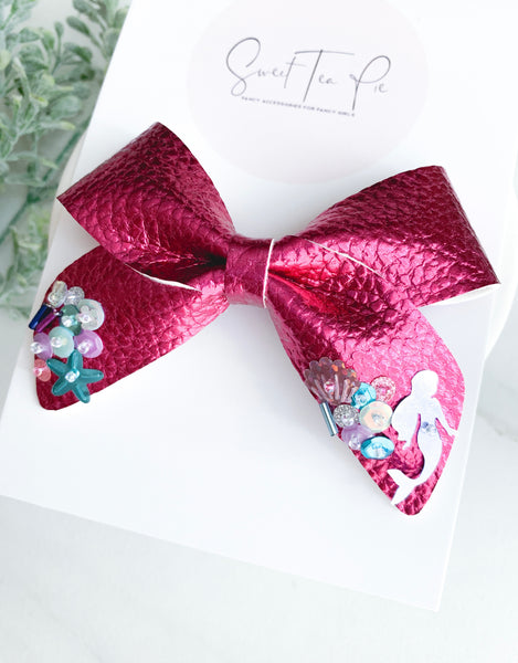 Magenta Mermaid Sequin Glitter Schoolgirl Bow