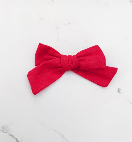 Scarlet Hand Tied Linen Hair Bow