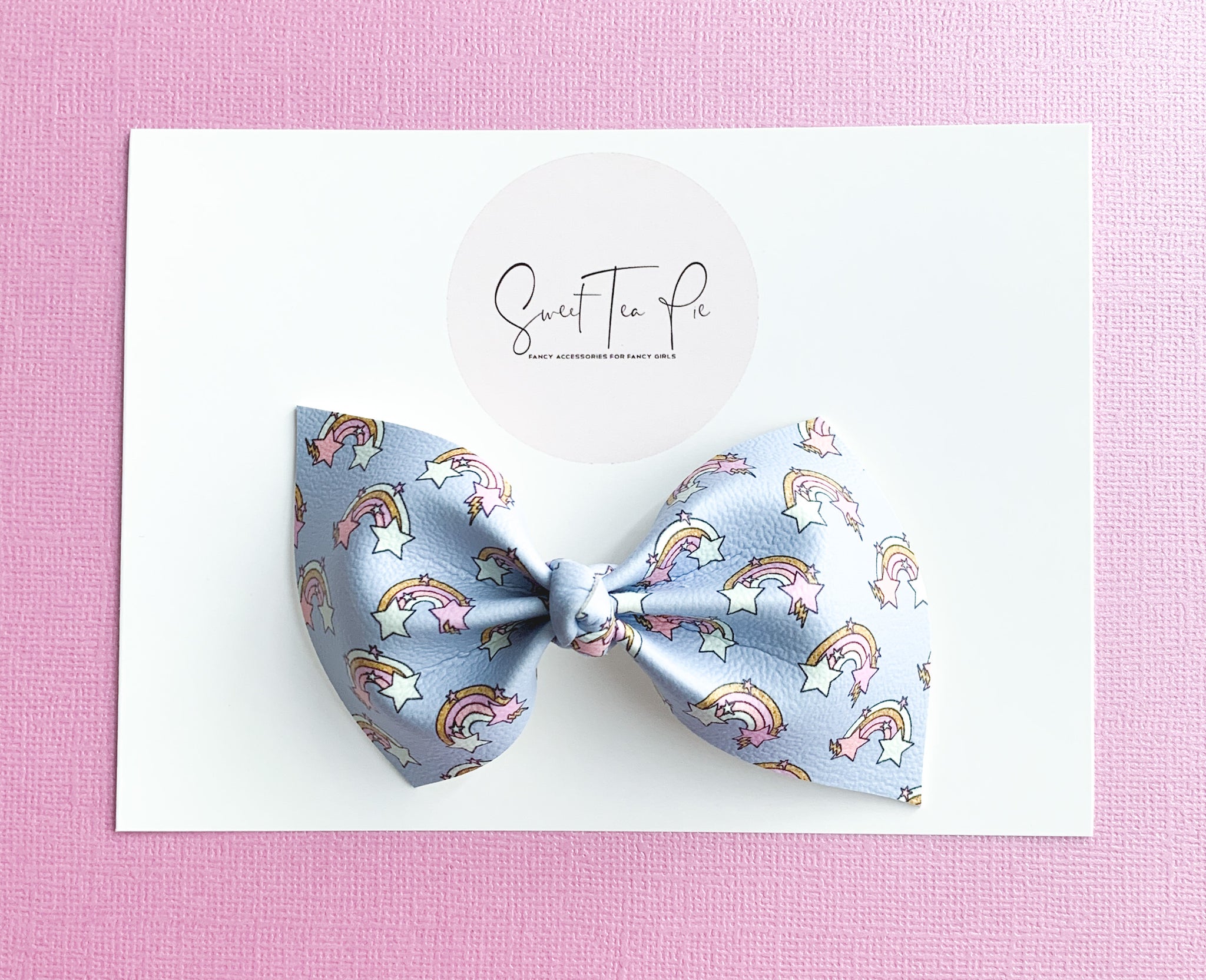 Retro Rainbow Stars Knot Hair Bow