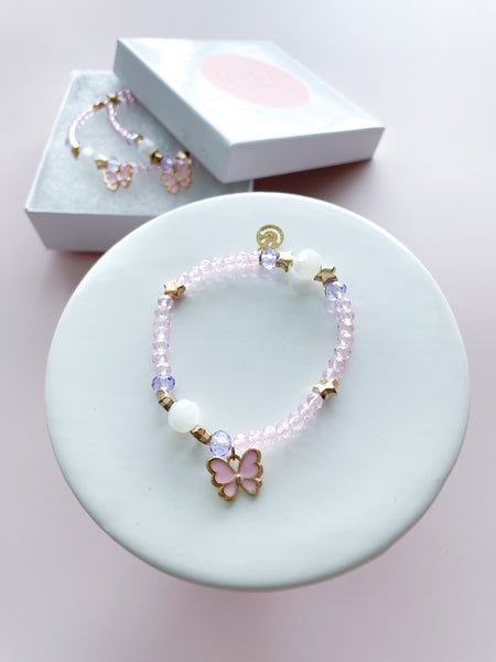 Pastel Pink Butterfly Glam Bracelet