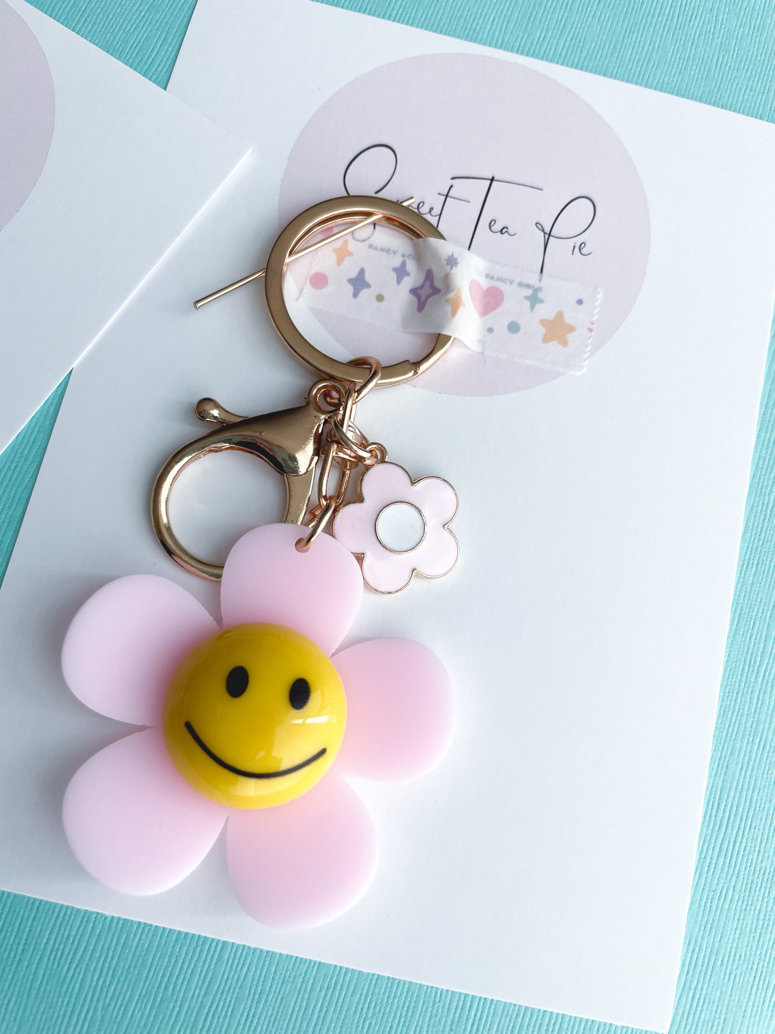 Pink Flower Power Keychain