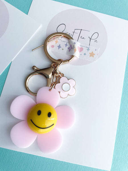 Pink Flower Power Keychain