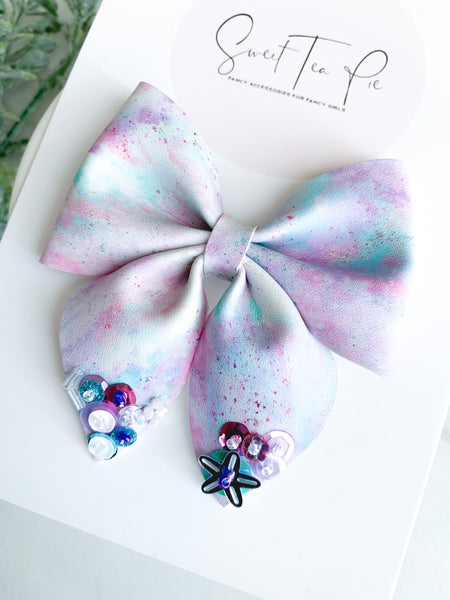 Starfish Sequin Glitter Sailor Bow
