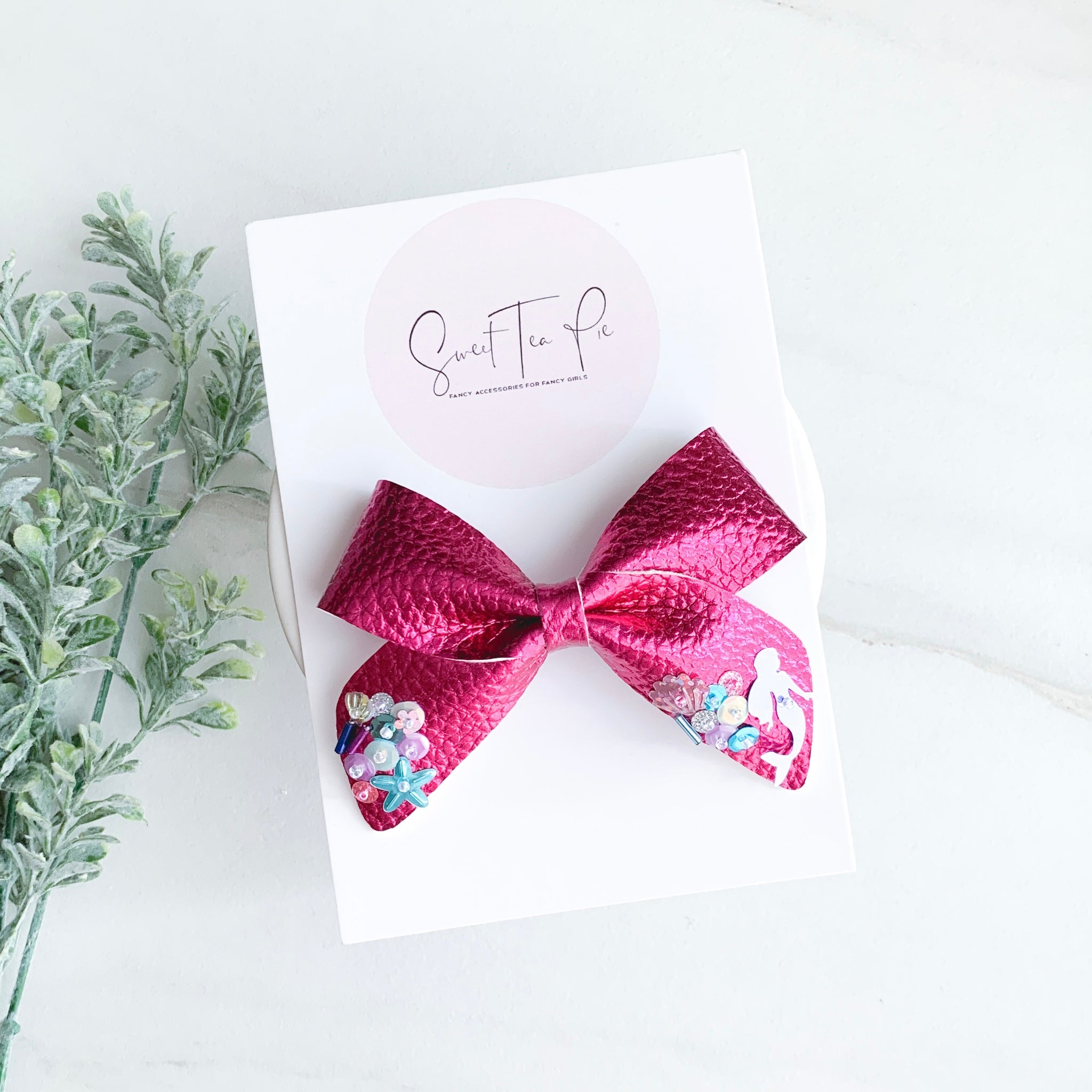 Magenta Mermaid Sequin Glitter Schoolgirl Bow
