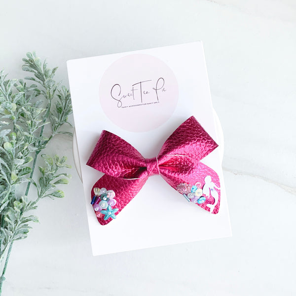 Magenta Mermaid Sequin Glitter Schoolgirl Bow