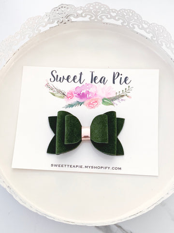 Olive Green Double Loop Hair Bow