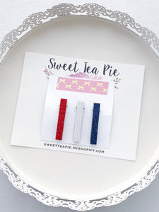 Red, White and Cute Lined Alligator Clip - Set of 3