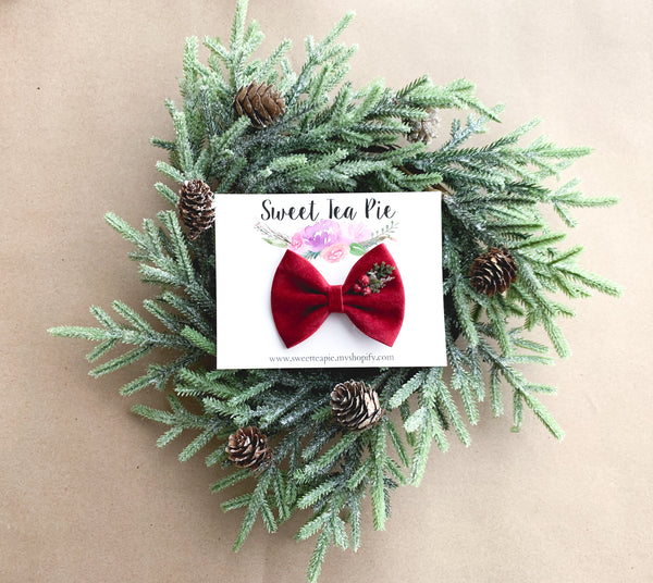 Red Velvet Floral Hair Bow