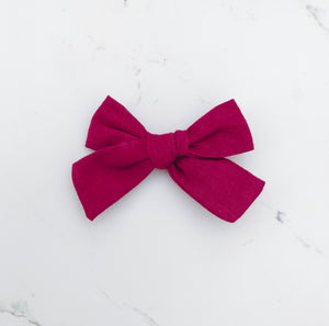 Cranberry Hand Tied Linen Hair Bow