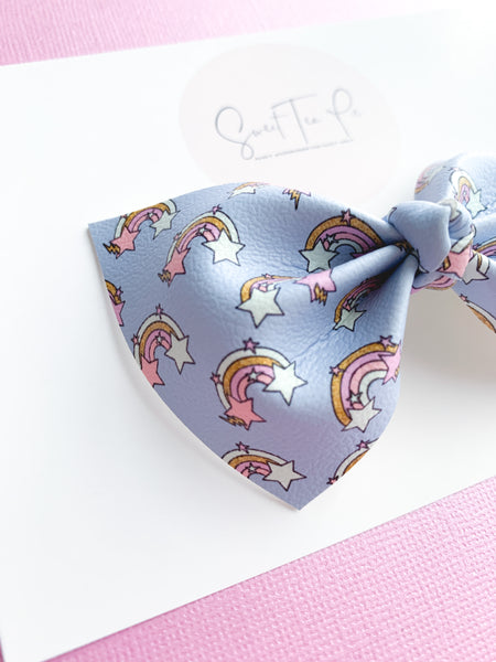 Retro Rainbow Stars Knot Hair Bow