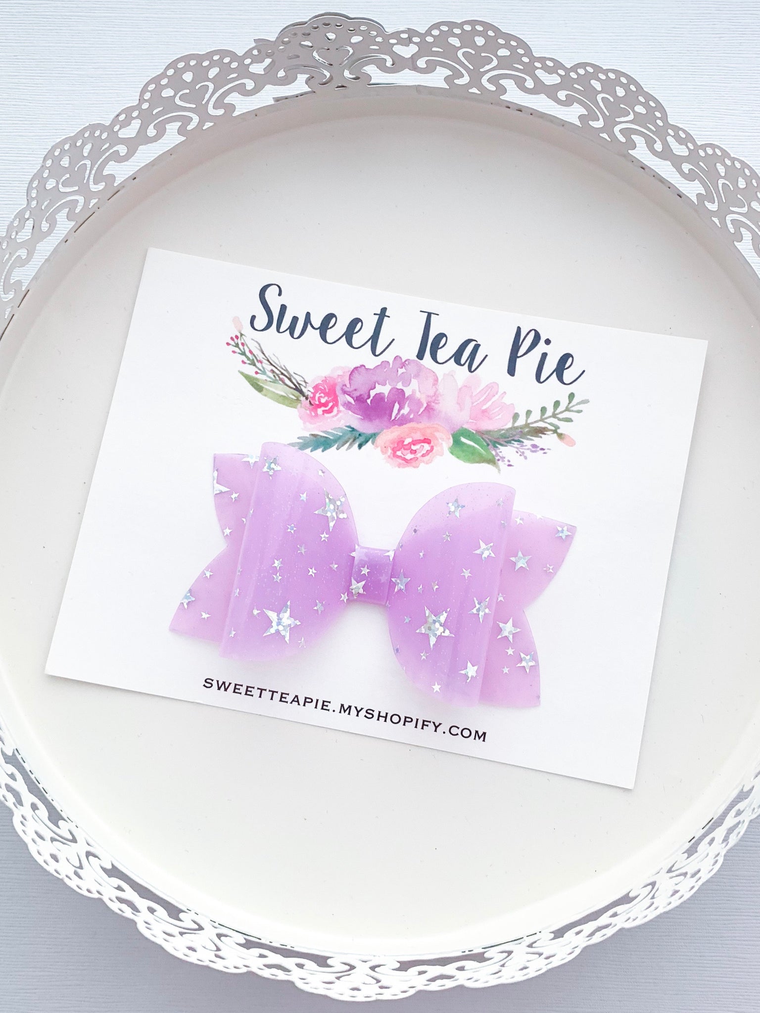 Lavender Stars Large Loop Hair Bow (Waterproof)
