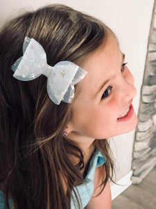 White Stars Large Loop Hair Bow (Waterproof)