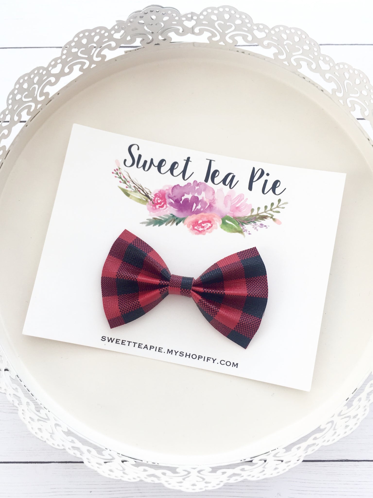 Buffalo Plaid Faux Leather Hair Bow